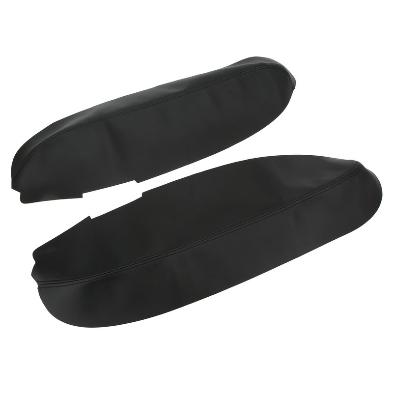 2pcs Front Door Panel Armrest Cover Black Artificial Leather Replacement