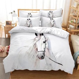 CXYXHW Horse Motif Duvet Cover Set, 3D Horse Microfibre Bedding Sets 3-Piece with Zip and Pillowcase, Animal Motif Bedding Set for Children, Teenagers (200 x 200 cm)