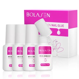 BOLASEN Extra Strong Nail Glue for Press On Nails, Acrylic Nails, Nail Tips - 4 Pack Durable Brush On Nail Glue Easy to Apply, Long-Lasting & Quick-Drying Nail Glue for Fake Nails(7ML/0.24 Fl Oz)