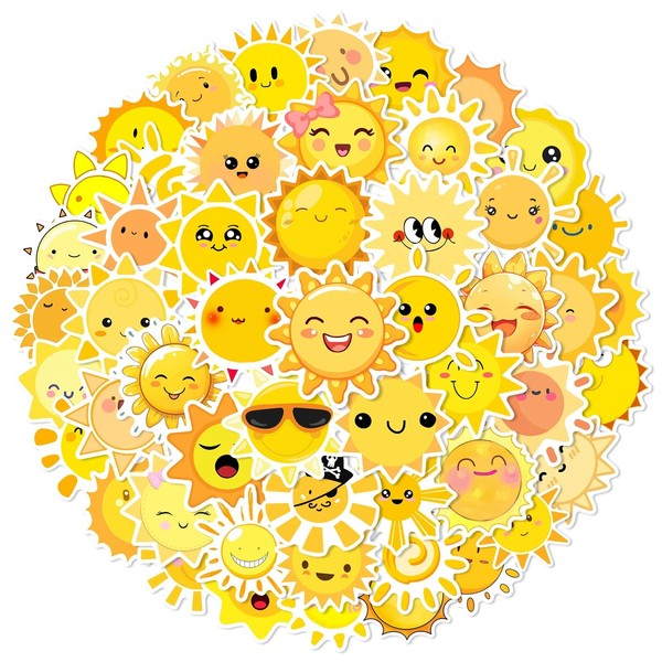 Cute Sunshine Stickers 50 Pack Laptop Stickers,Cartoon Sun Vinyl Waterproof