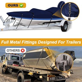 Zenicham 900D Bass Boat Cover - Trailerable Bass Tracker Boat Cover, Waterproof Bass Tracker Cover with Motor Cover Fits Bass Boat, V-Hull Tri-Hull Boat, 16-18.5' Long (Beam Width up to 98"), Navy