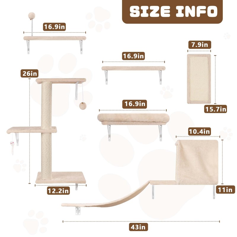 ANWA 6-in-1 Cat Wall Shelves Set, Wooden Cat Wall Climber