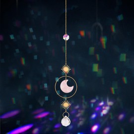 Sahoottie Rose Quartz Sun Catcher Pink Moon Crystal Sun Catcher for Window Hanging Crystal Outdoor Rainbow Maker