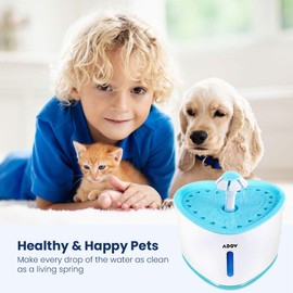 ADOV Cat Water Fountain 2.4L Silent Automatic Water Dispenser for Cats with Activated Carbon Filter and LED Water Level Window Electric Flower Fountain for Dogs Small Animals