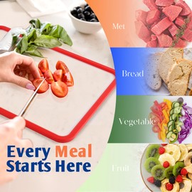 Cutting Board for Kitchen,Tempered Glass Chopping Board Double Sided Set of 2 for Meal Prep,Serving,with Pink Non-Slip Edges,Dishwasher-Safe Heat Resistant,Ideal Kitchen Gifts for Women