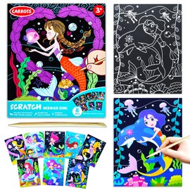 BAOXUE Scratch Art for Kids, Mermaids Black Rainbow Scratch Paper Set-Arts and Crafts & Supplies, DIY Activity & Party Games, Mermaid Toys Gifts for Toddlers, Girls