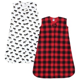 Hudson Baby Infant Boy Thermal Sleeveless Sleeping Bag 2pk, Buffalo Plaid Moose, 6-12 Months