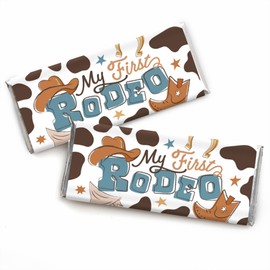 Big Dot of Happiness My First Rodeo - Candy Bar Wrapper Little Cowboy 1st Birthday Party Favors - Set of 24