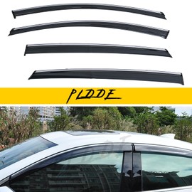 PLDDE Window Rain Guards Compatible with Chevy Malibu 2016-2025 Smoke Tint with Chrome Trim Outside Mount Tape On/Clip On Style PVC Window Visors Vent Deflectors Set of 4