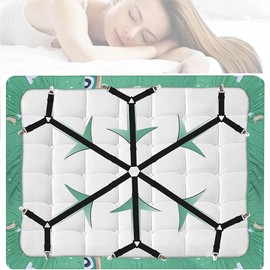 Koomooloo Bed Sheet Fasteners,Sujetadores para Sábanas, 6 Lados Ajustables Elásticos Correas Cama Clips con 12 Clips de Metal para Colchones Sofá de Tamaño Redondo y Cuadrado