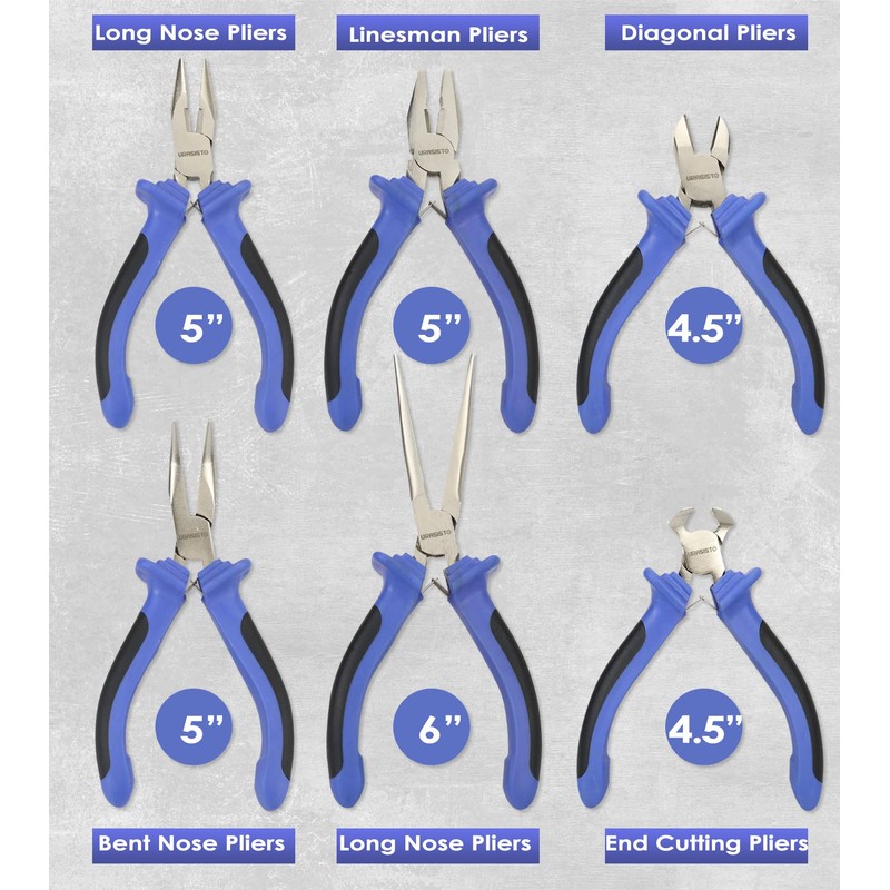 URASISTO 6 pcs Mini Pliers Set - Long, Bent, Needle