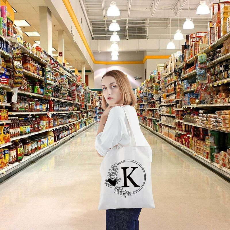 HOLLP Alphabet Shopping Bag A/C/J/K/M/S/T/N/B/L/R Letter Initial Tote Bag (Tote