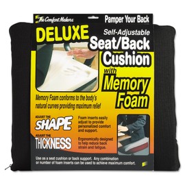 Master Caster 91061 Deluxe Seat/Back Cushion w/Memory Foam, 17w x 2 3/4d x 17 1/2h, Black