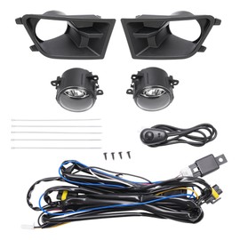 HECASA Pair Fog Light+Fog Light Bezel Compatible with 2010-2012 Ford Mustang Base V6 Replacement for FO1038138 FO1039138 FO2592217 4F9Z15200AA Bumper Driving Fog Lamps Black Cover Trim Clear Lens