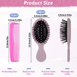 35 Pcs Mini Hair Brush and Comb Set Bulk Detangling Brushes with 21 Fine Wide Teeth Combs Colorful Small Pocket Travel Brush Set for Wet Dry Hair Women Men Girls Boys Kids