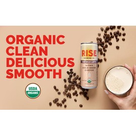 RISE Brewing Co. RISE Brewing Co. Oat Milk Nitro Cold Brew Latte, No Sugar Added & No Dairy, Organic & Non-GMO, Low Acidity & Vegan, 7 Fl. Oz. Cans