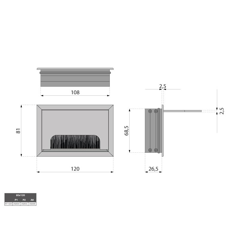 ATM® Desk Cable Grommet, Aluminium with Integrated Brush and Flap,