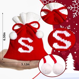 Blinket Christmas Knit Drawstring Gift Bag Xmas Red and White Santa Sack with Alphabet Letter Design Reusable Wrapping Bag for Xmas Candy Goodie Party Favor 6.5 x 5.1 Inch Letter S