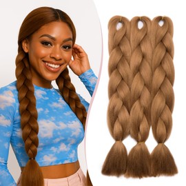 SEGO Pro Braiding Hair Extensions 24 Inch Synthetic Jumbo Box Braid Hair for Crochet Twist Braids for Women Pack of 3 (Light Auburn)