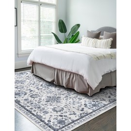 vivorug 9x12 Area Rugs, Stain Resistant Washable Rug for Living Room, Floral Rug Vintage Inspired (Ivory/Blue, 9'x12')