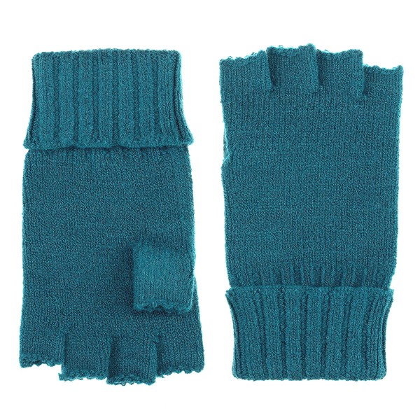 BYOS Unisex Winter Solid Fingerless Knit Gloves Ribbed Cuff, Jg730-teal,