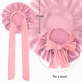 Silky Satin Bonnet for Sleeping, Single Layer Silk Satin Hair Bonnet Women with Tie Band (Pink)