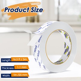 Double Sided Tape Heavy Duty White PE Foam Tape, 0.39 in X 16.5 Ft Mounting Tape Removable Strips Strong Weatherproof Adhesive Tape for Hanging Picture Poster, Carpets, Paint Wall No Damage