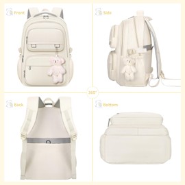 KBTYE School Backpack for Kids Girls Cute Travel Backapck for College Women Men Casual Laptop Bookbag for Teen Student(Beige)