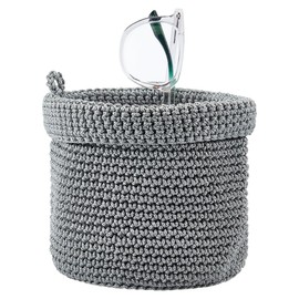 MAYJOYDIY Round Gray Woven Storage Basket 14×14×15cm Small Polyester Rope Storage Baskets Bins Cleaning Cloth Eye Glass Storage Organizer for Bedroom Nursery Livingroom Entryway