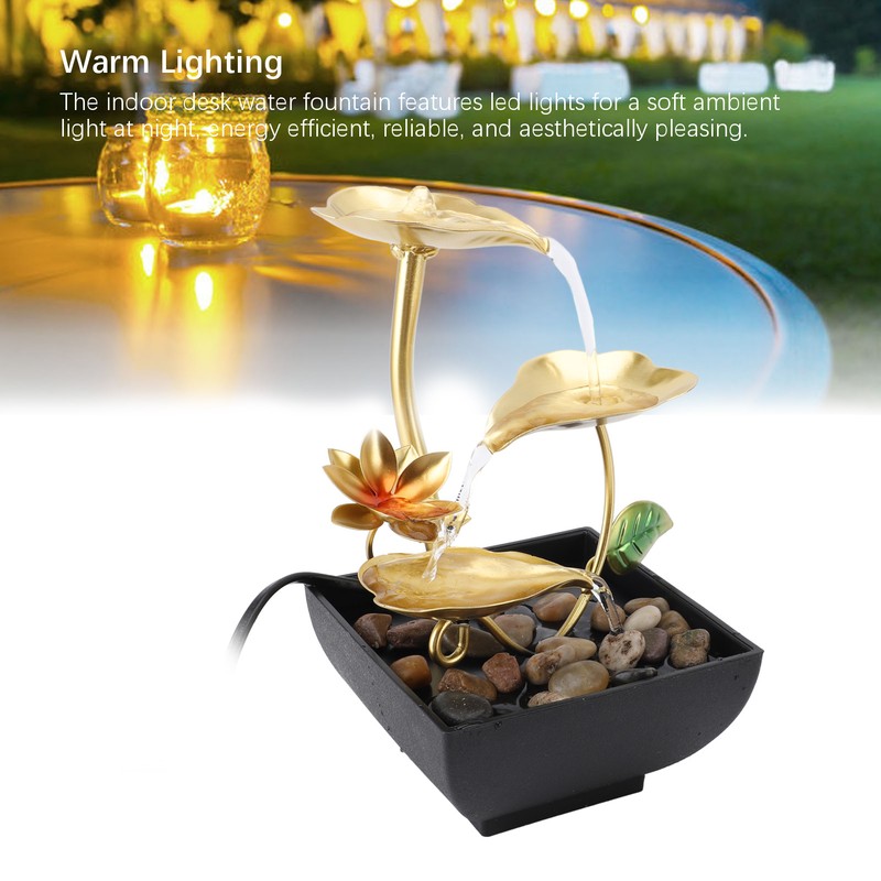 Tabletop Waterfall Fountain 3 Tier Lotus Leaf LED Light Circulating