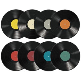Ciieeo 8Pcs Vinyl Record Cutouts for Music Room Wall Decoration - Aesthetic Fake Records Coasters for Home Office Decor
