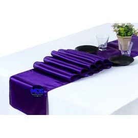 MDS 5 PCS Satin Table Runners 12 x 108 Inch Charmeuse Sateen Silk Table Runner for Indoor Outdoor Wedding Reception Birthday Graduation Party Event Banquet Dining Table Decoration - Purple