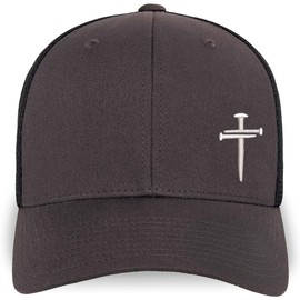 Jesus Cross Baseball Cap, Religious 3 Nail Design, Christian Hat for Men and Women, Birthday (US, Alpha, One Size, Charcoal-Black)
