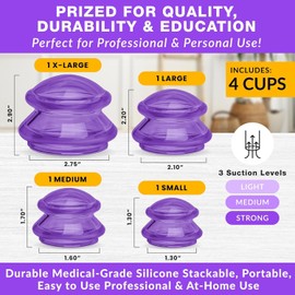 Silicone Cupping Therapy Set Professional Massage Cupping Cups for Cupping Therapy 4 Cup Kit for Massage, Myofascial Release, Cellulite Reduction (Lure Purple)