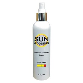 SUN GODDESS - Sunless Self Tanning Spray (Pump) - VERY DARK - 8 oz + INCLUDES: Applicator Mitt, Application Gloves, Best Fake Tanner Lotion Mousse Sample – Gorgeous, Natural Looking Tan Lasts 7 Days