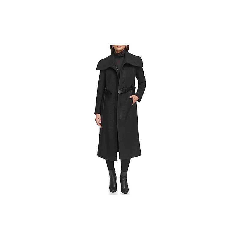 Kenneth Cole Women's Wool Coat, Belted Black, Large