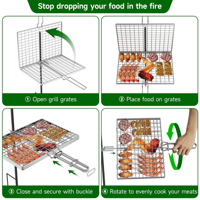 SOFRON Swivel Campfire Grill Grate Rack, Adjustable Camp Grill Over