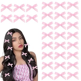 CAVETEE Bow Hair Clips for Girls, Small Cute Mini Hair Bows Kawaii Braiding Barrettes Women and Girls' Ribbon Bowknots Hair Accessories (Pink)