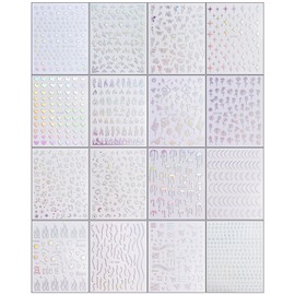 Nagelsticker Holographischer Glitter, 16 Blatt Selbstklebend Nagelaufkleber Nail Art Sticker Dekoration Nageldesign Zubehör