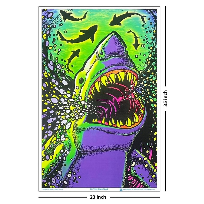 Shark Attack - Flocked - Blacklight Poster - 23" x