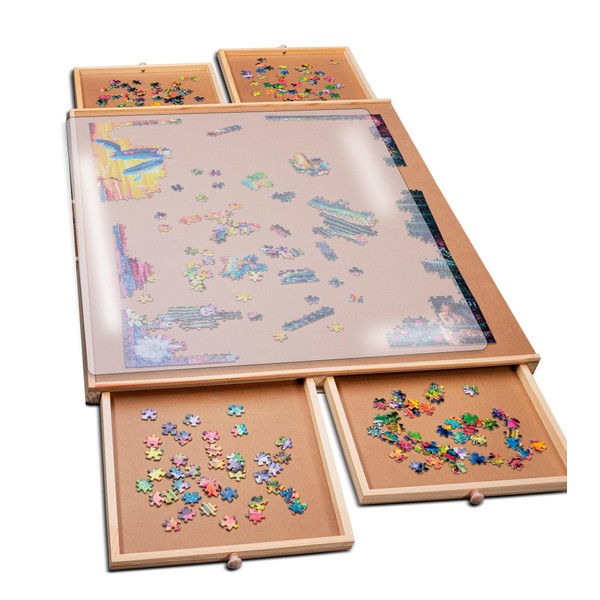 PlayVibe 1000 Piece Puzzle Board with Drawers and Cover -