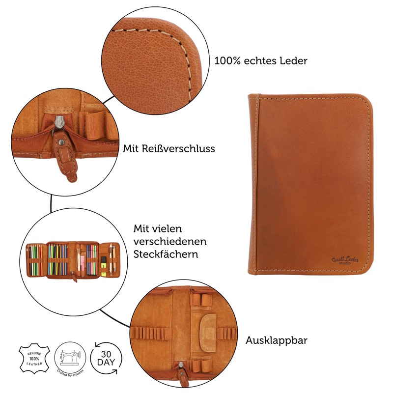 Gusti Yannick Leather Pencil Case for Men and Women, brown,