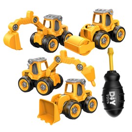 Kisangel Take Apart Construction Vehicle Set Educational Excavator for Boys DIY Assembly Trucks Yellow Carry Case for Early Development Hand Eye Coordination