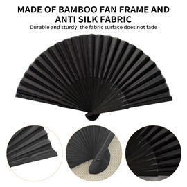 Pack of 2 Foldable Fans, Black Folding Fans, Hand Fans, Black Pocket Fans, Fecher Summer Chinese Fan, Folding Hand Fan, Folding Fan, Chinese Cloth Fabric Fan for Dance, Wedding, Party, Wall Decoration