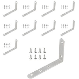 Eagles 10PCS Stainless Steel Silver L Bracket, (125mmx75mmx3mm) Corner Brace 90 Degree Right Angle Brackets Sets with 60PCS Screws Corner Fastener for Shelves Steel Joints Support