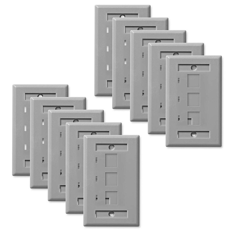 NavePoint Keystone Jack Wall Plate 3-Port, Low Profile, Single Gang,