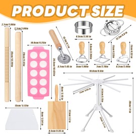 12 PCS Pasta Maker Tool Set Include 1 Pasta Drying Rack 1 Gnocchi Board 1 Dough Scraper 4 Ravioli Maker Cutter 2 Dumpling Maker Tool 1 Noodle Cutter 1 Rolling Pin 1 Pasta Stamp For Homemade Pasta (12)