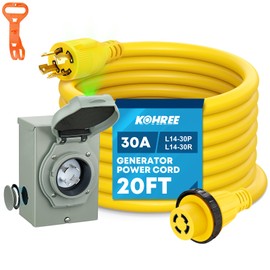 Kohree 20 Feet 30 Amp Generator Cord and Power Inlet Box Kit, 4 Prong NEMA L14-30P to L14-30R Generator Extension Cord, 30Amp Pre-Drilled Inlet Box with Cord Waterproof Combo Kit, 125/250V, ETL Listed