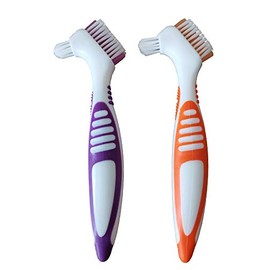 2 Pcs Double Bristle Brush Set, Portable Ergonomic Denture Cleaning Brush, Multi-Layer Bristles, False Teeth Brush for Denture Care (Random Color)