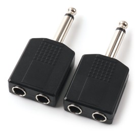 NANYI 1/4 Inch 6.35mm Male TS to 2 1/4 Inch 6.35mm Female TS Audio Heads, 1/4 Inch 6.35mm M One-Two 1/4 Inch 6.35mm F TS Interconnect Audio Adapter, 2Pack (6.35mm M-2x6.35mm F-TS)